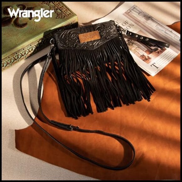 Faux Leather Crossbody Wristlet Bag Western Fringe Purse Adjustable Strap - Picture 3 of 7